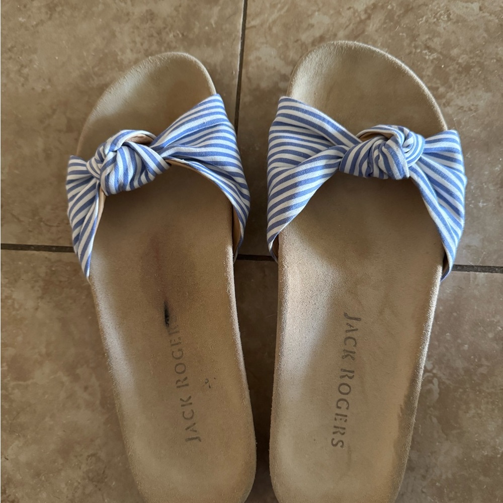 Jack Rogers Blue and Tan Sandals with Nautical Bow